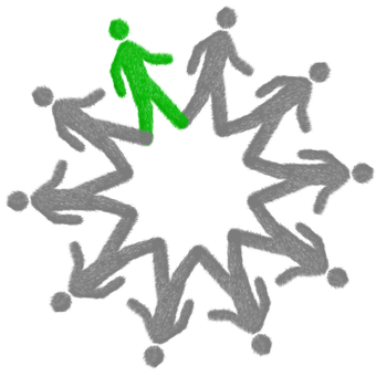A Green Person Standing In A Circle Of People