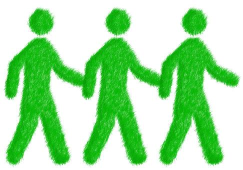 A Group Of Green People Holding Hands
