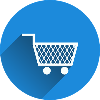 A Blue Circle With A White Shopping Cart