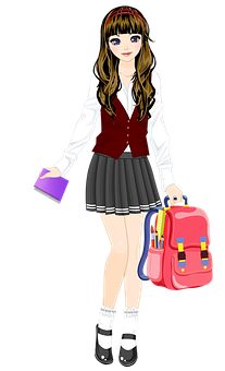 A Cartoon Of A Girl Holding A Backpack