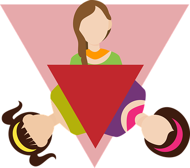 A Cartoon Of A Woman Holding A Red Triangle