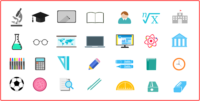 A Collection Of Icons Of Various School Supplies