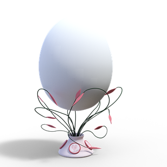 A White Egg Shaped Object With Pink And Green Leaves