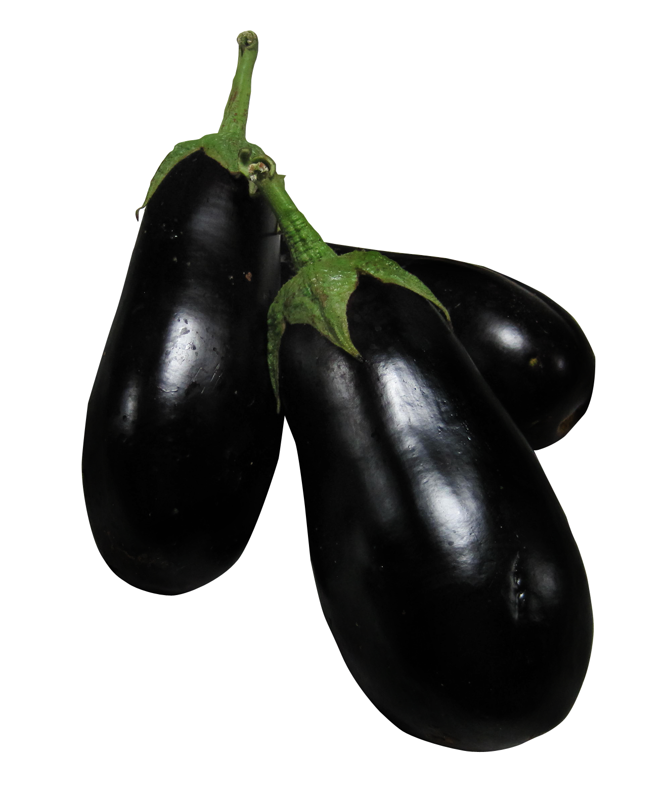 A Group Of Eggplants With Green Leaves
