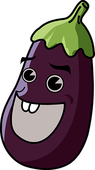 A Cartoon Eggplant With A Smiling Face