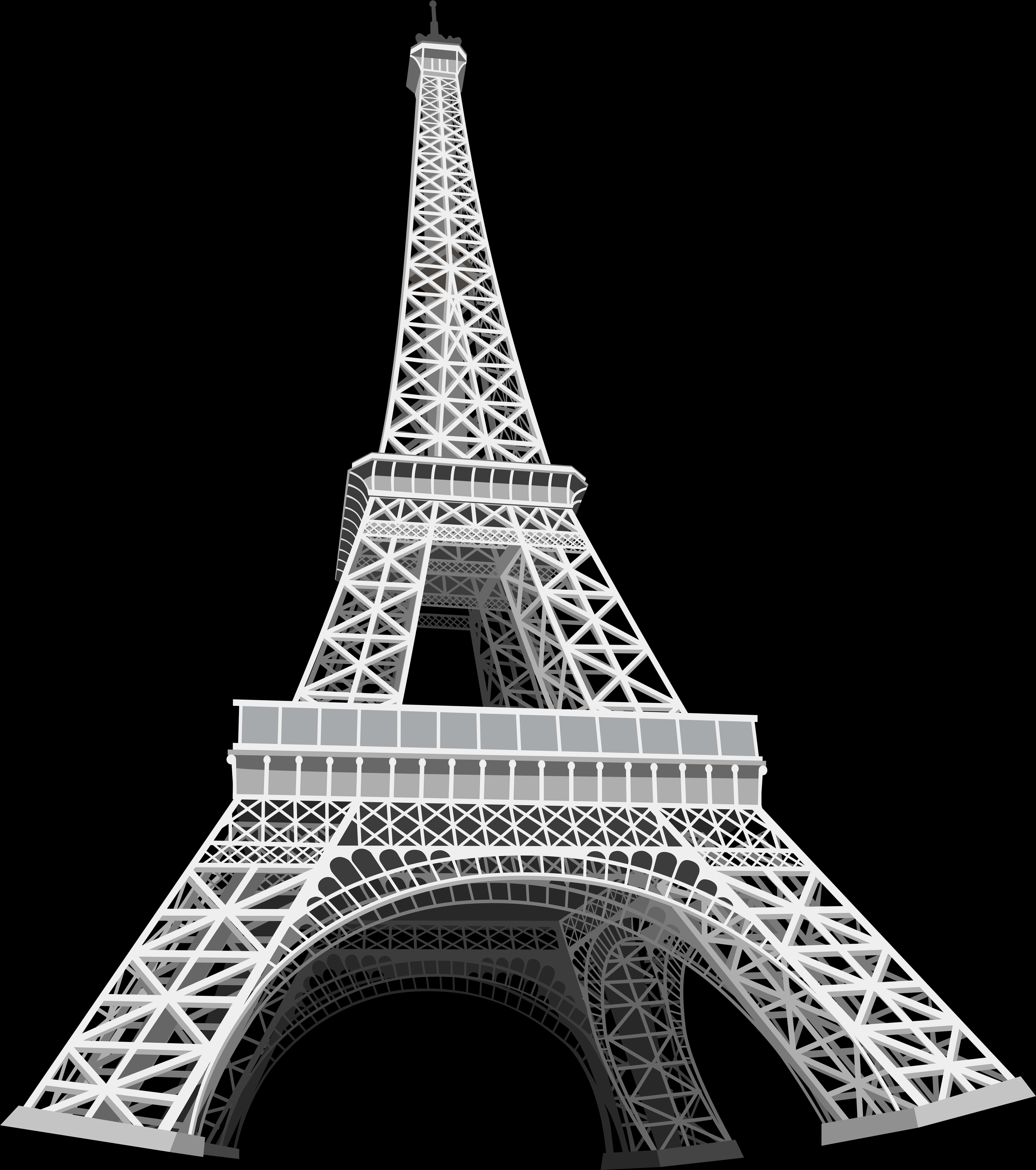 A White Metal Tower With A Black Background With Eiffel Tower In The Background