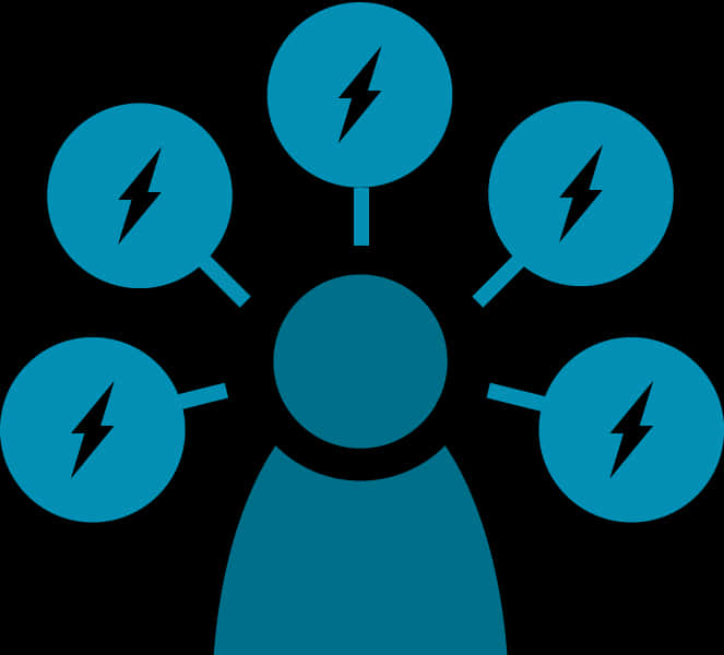 A Blue Symbol With Lightning Bolts And A Person's Head