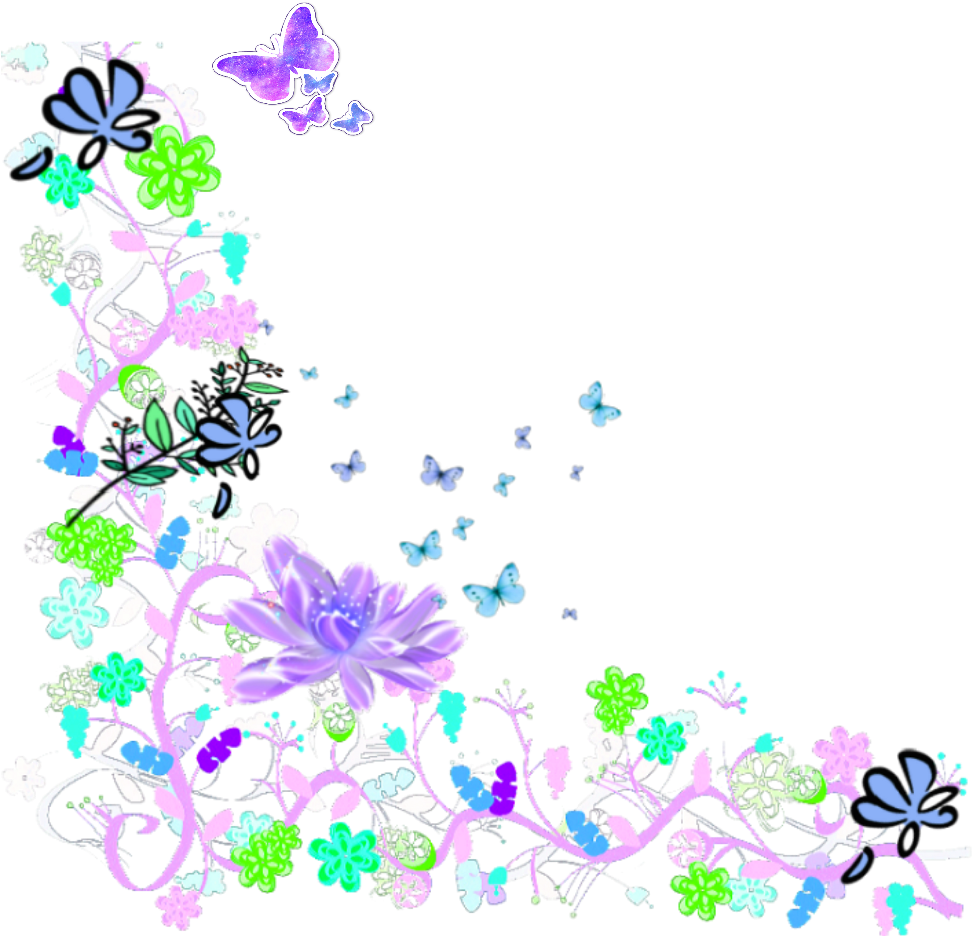 A Colorful Flowers And Butterflies