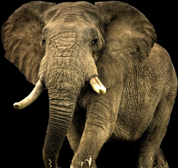 An Elephant With Tusks And Large Ears