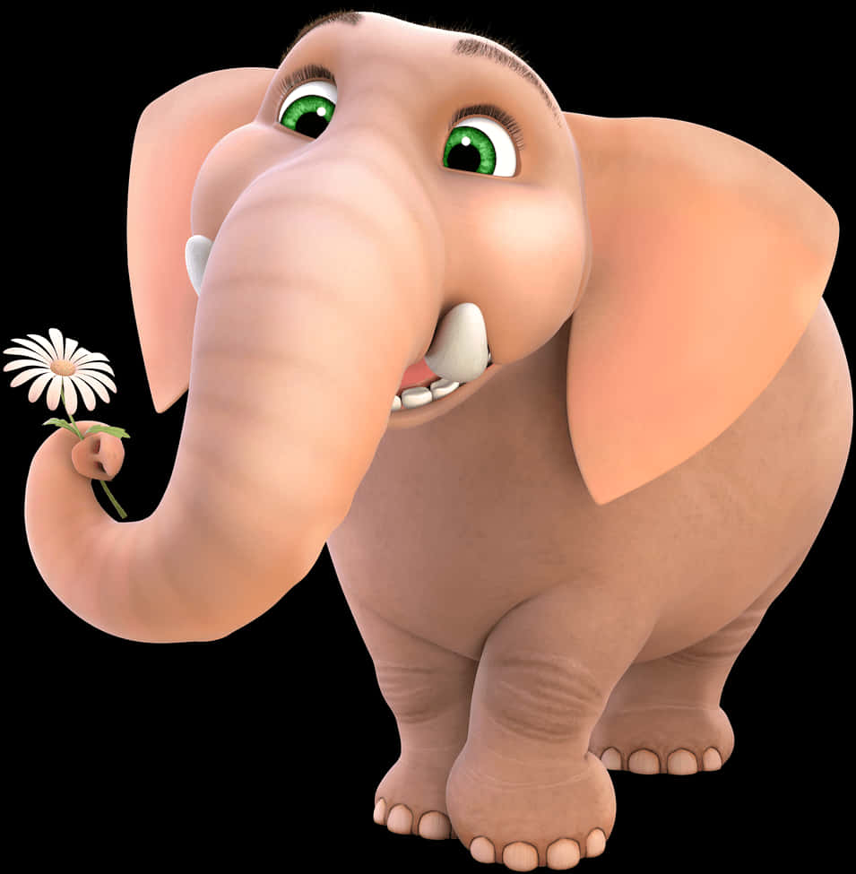 A Cartoon Elephant Holding A Flower