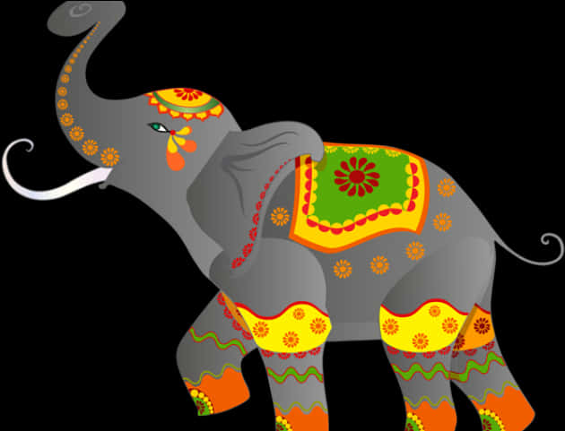 A Grey Elephant With Colorful Designs