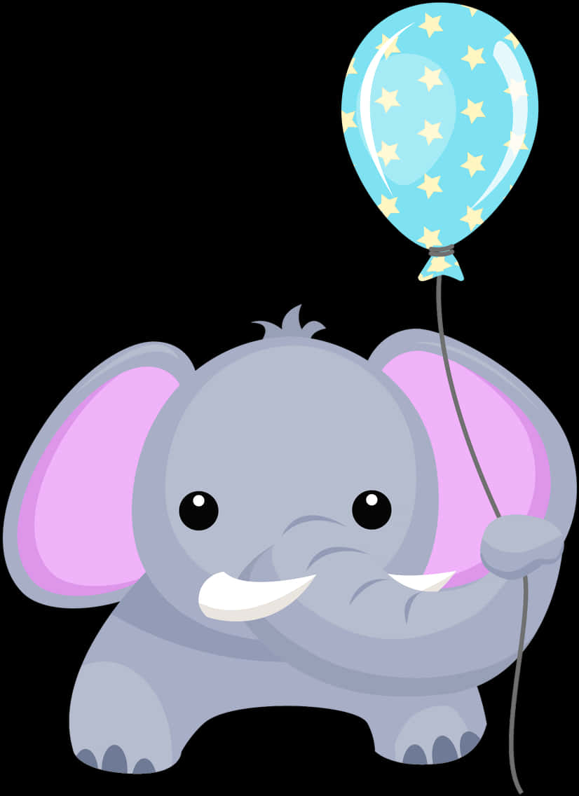 A Cartoon Elephant Holding A Balloon