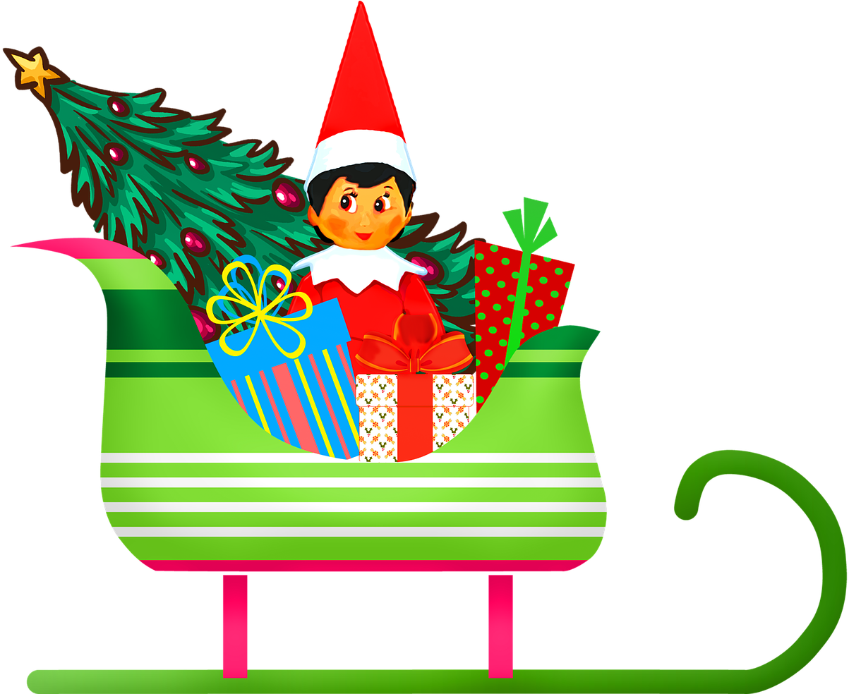 A Cartoon Elf On A Sleigh Full Of Presents