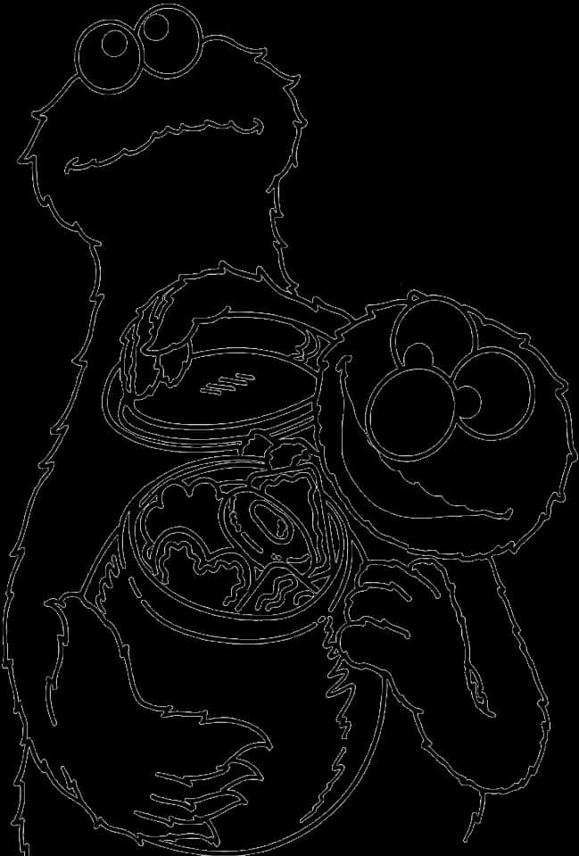 A Black And White Outline Of A Cartoon Monster