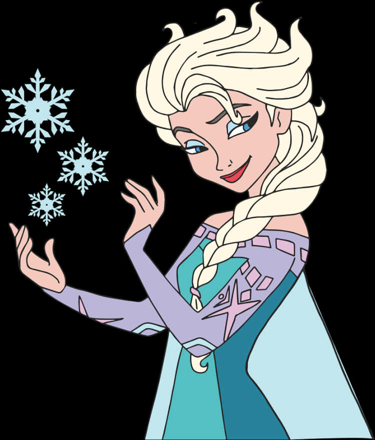A Cartoon Of A Woman With Snowflakes