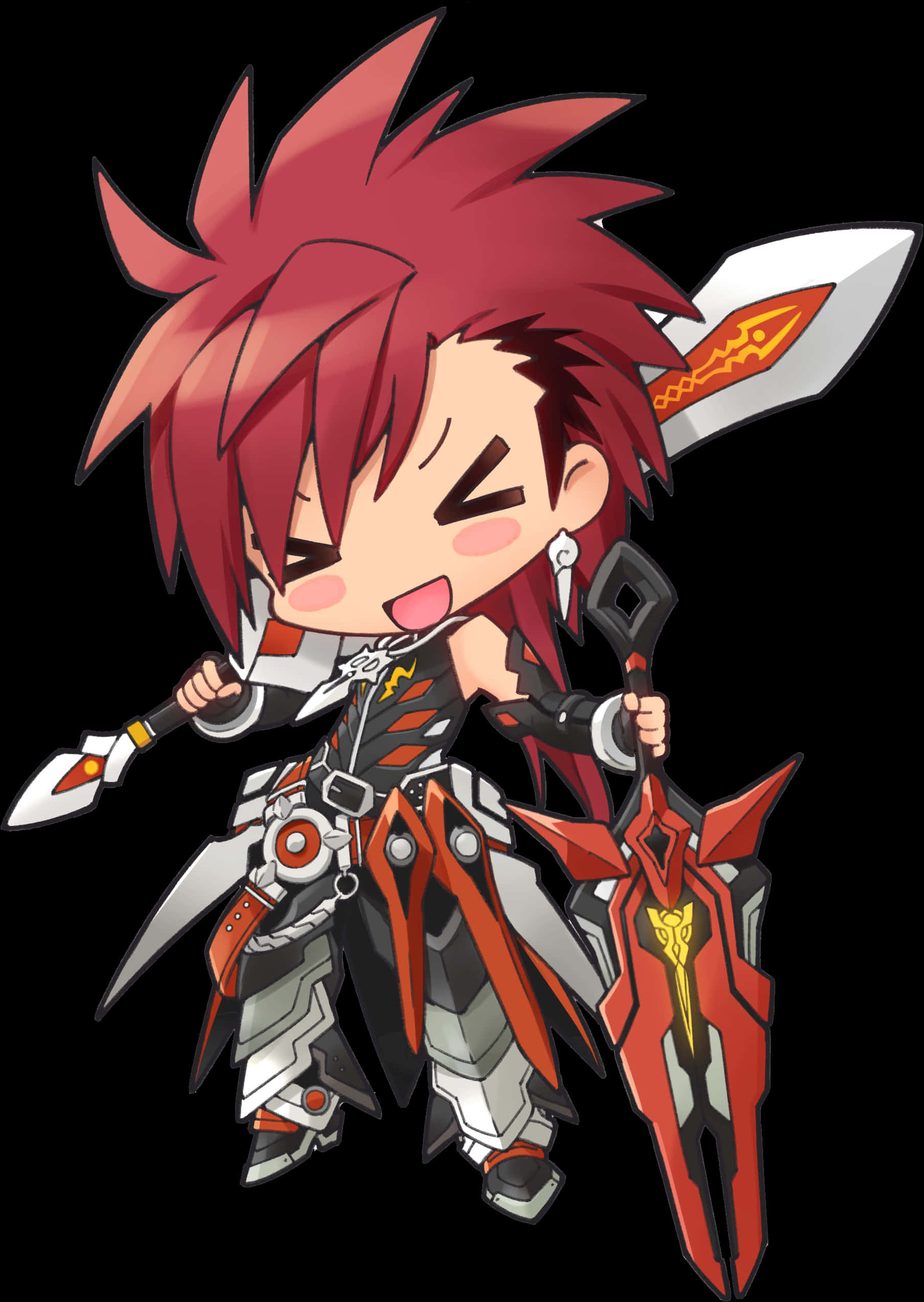 A Cartoon Character With Red Hair And Sword