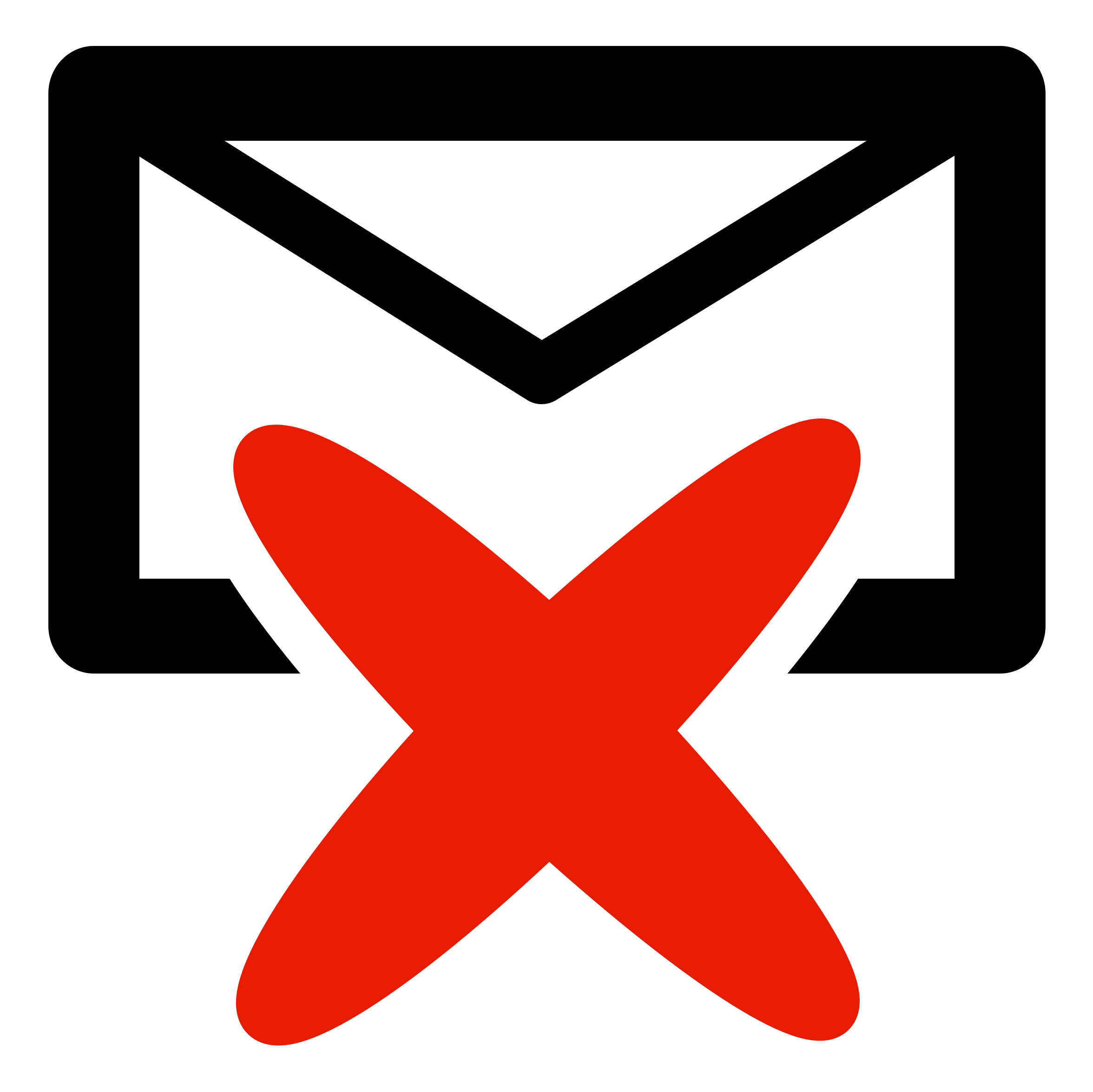A Red X And Black Envelope With White Border