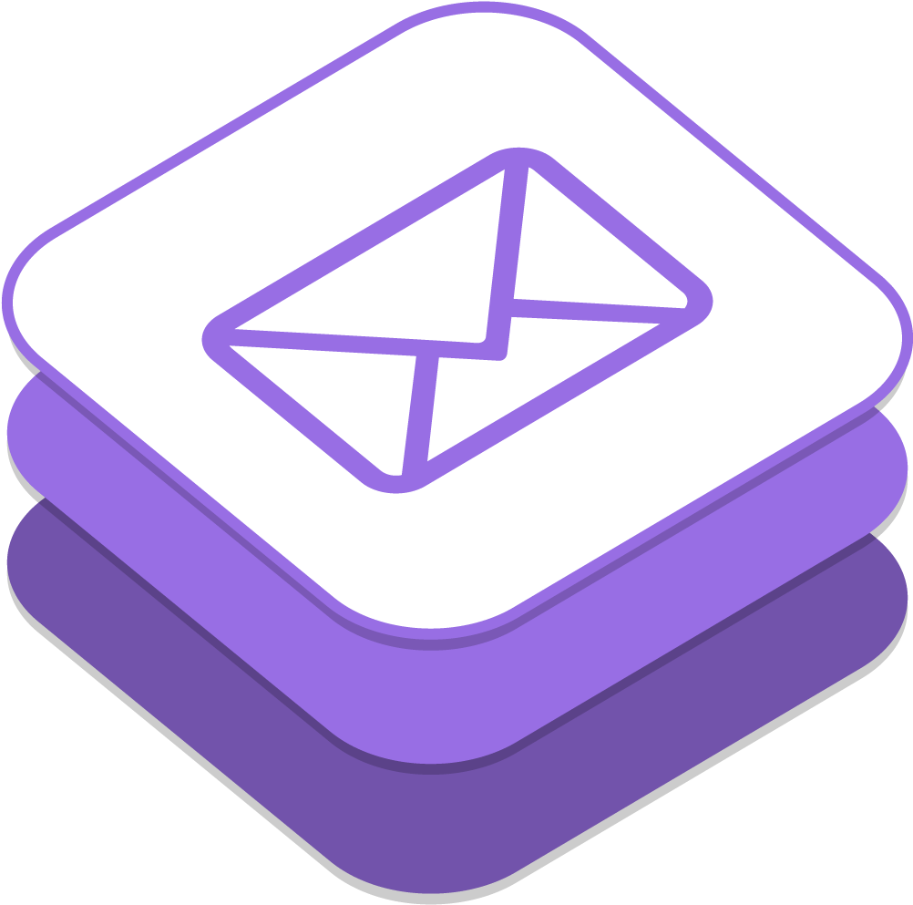 A Stack Of Purple And White Square Objects With A White Envelope