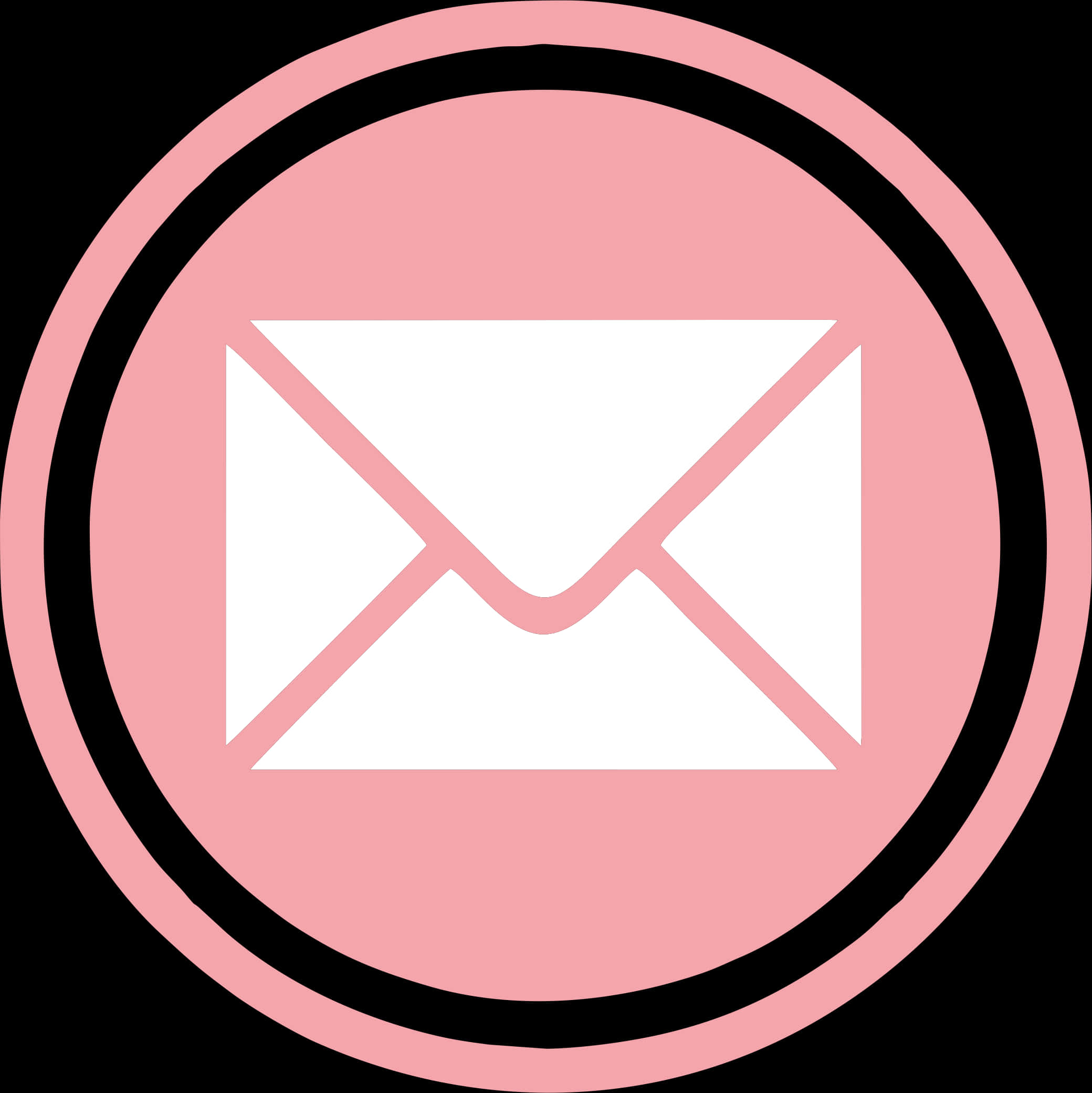 A Pink And Black Circle With A White Envelope