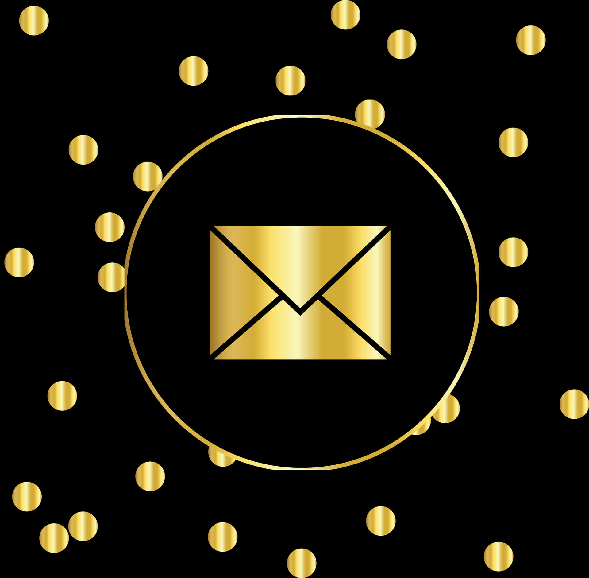 A Gold Envelope In A Circle With Dots Around It