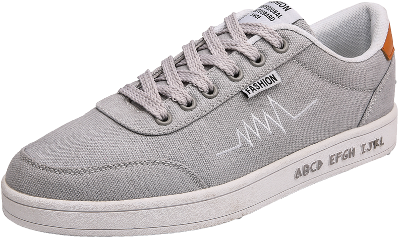 A Grey Shoe With White Laces
