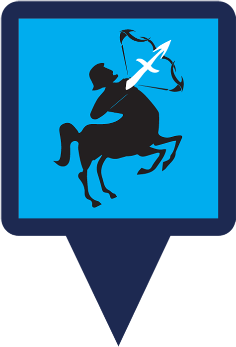 A Blue Sign With A Man On A Horse Holding A Sword