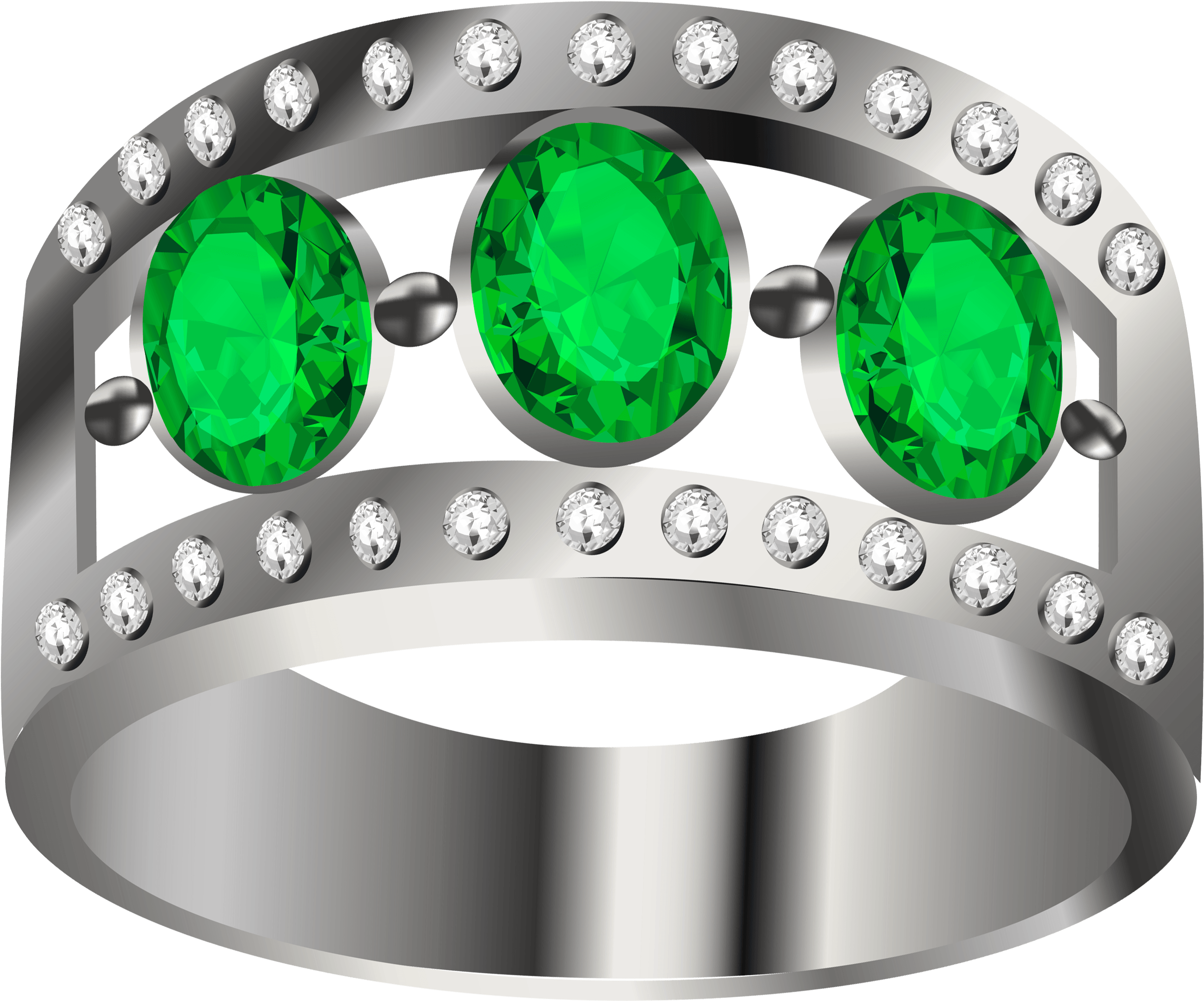 A Silver Ring With Green Gems