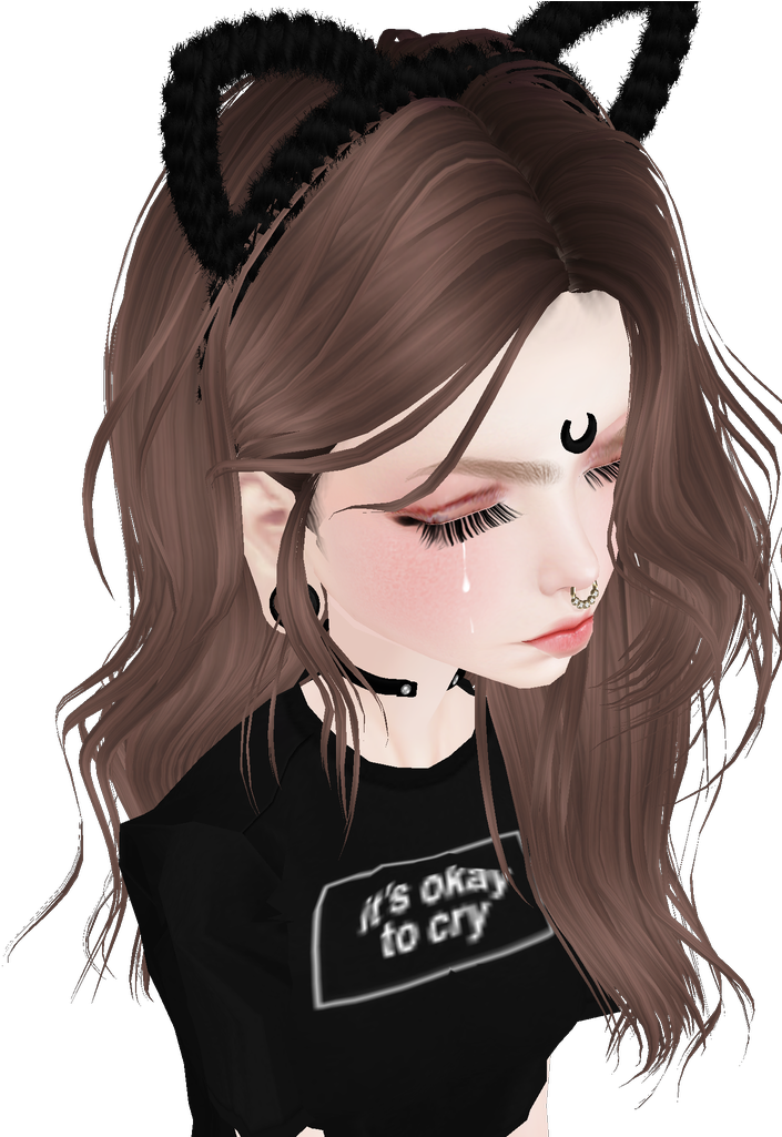 A Cartoon Of A Girl With Long Hair And Cat Ears