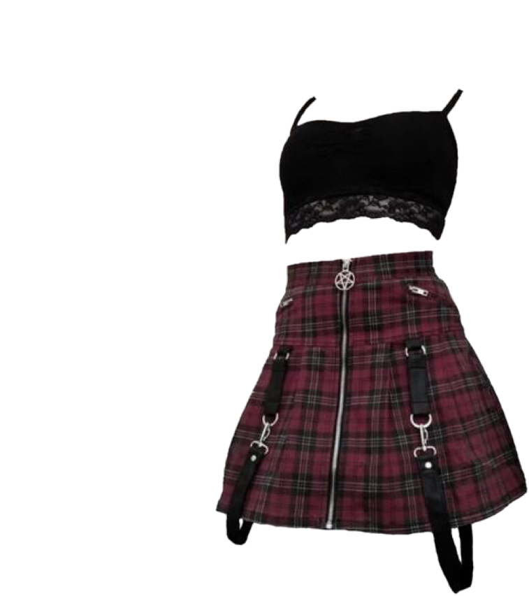 A Black Top And A Plaid Skirt