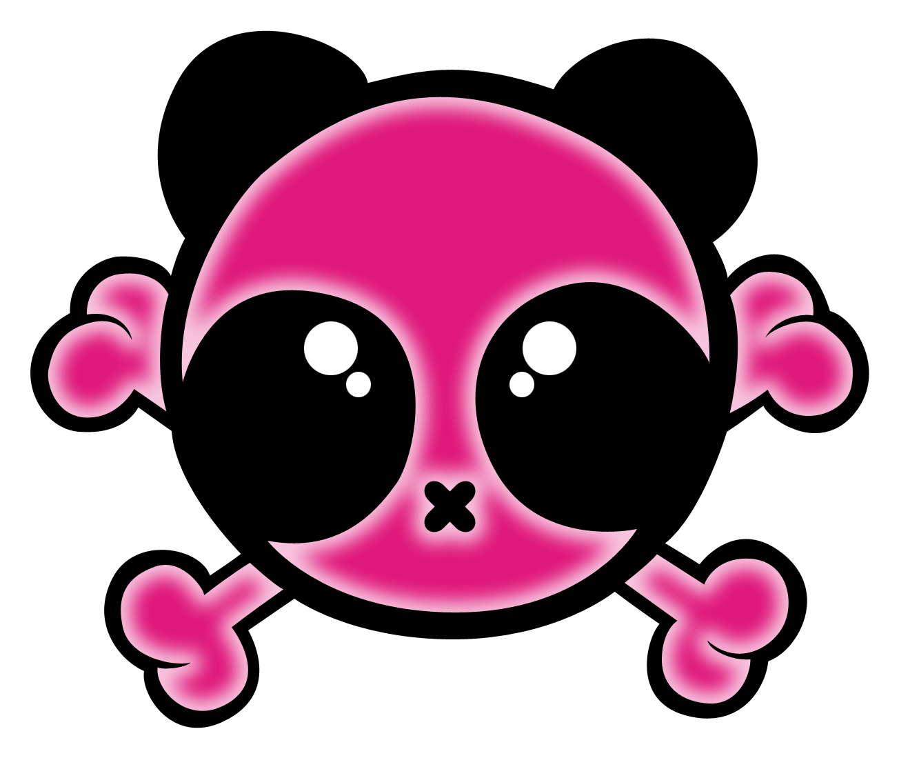 A Pink Panda With Black Eyes And Crossbones