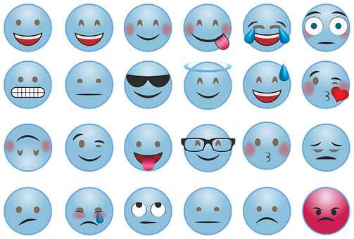 A Group Of Blue Smiley Faces