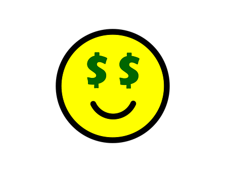 A Yellow Smiley With Green Dollar Signs