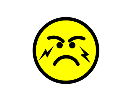 A Yellow Face With Lightning Bolts And A Sad Face