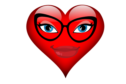 A Red Heart With A Woman's Face And Glasses