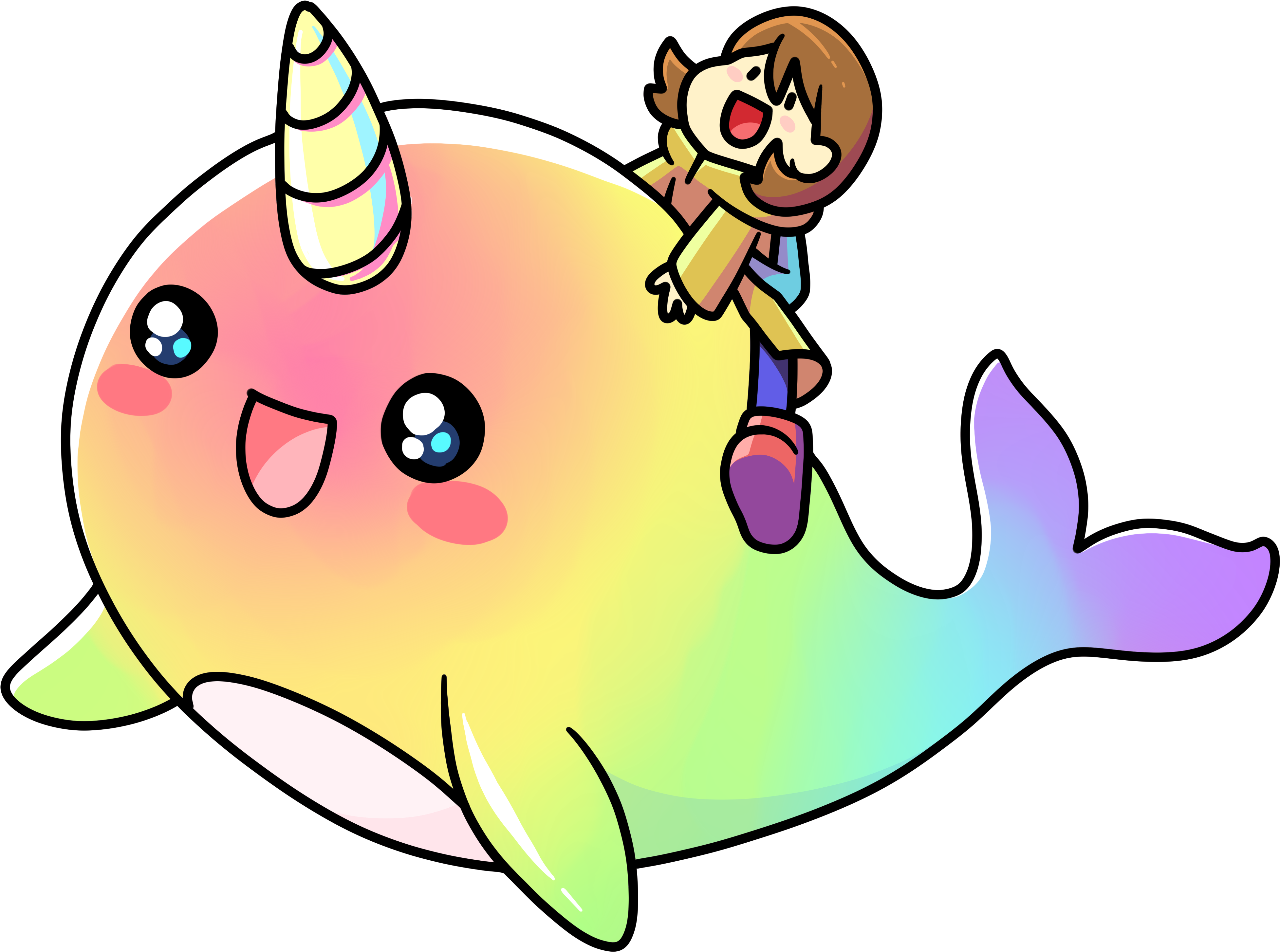 A Cartoon Of A Girl Riding A Narwhal