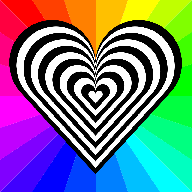 A Black And White Heart With Rainbow Colors