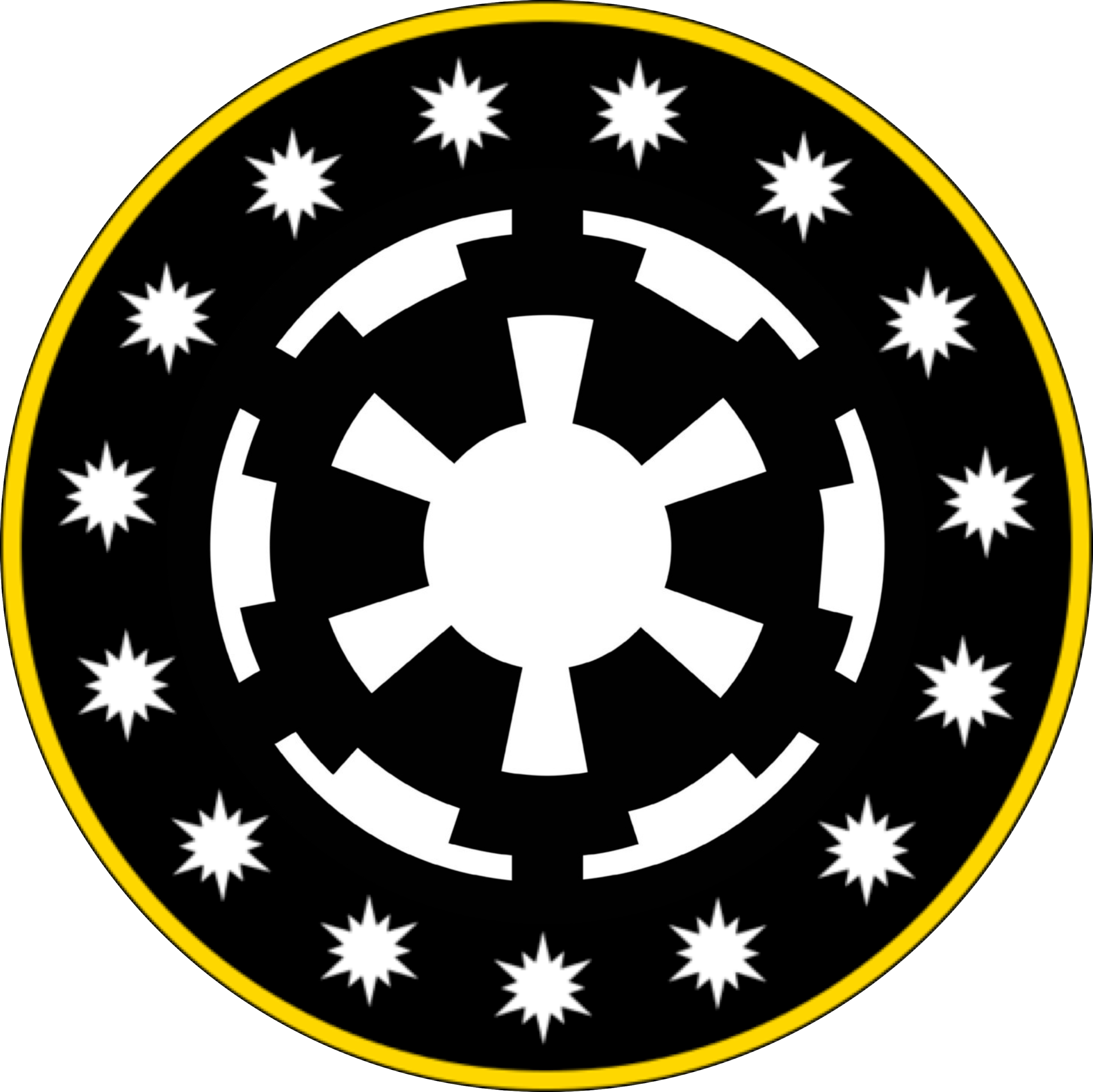 A Circular Design With White Stars And A Yellow Border