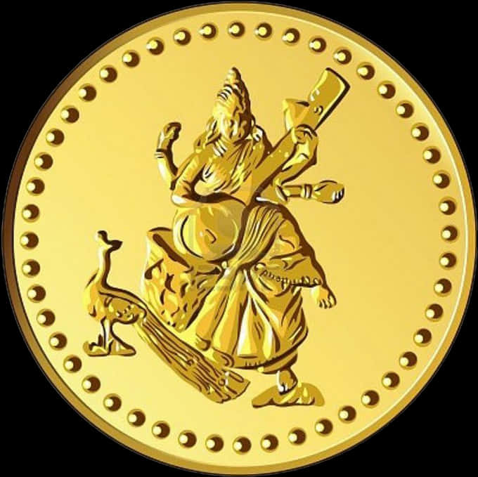 A Gold Coin With A Woman Holding A Guitar And A Peacock