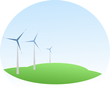 A Wind Turbines On A Green Hill