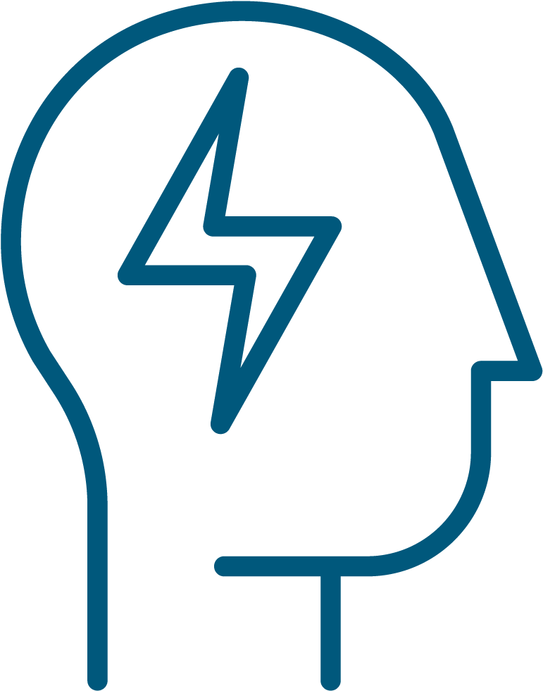 A Blue Line Drawing Of A Head With Lightning Bolt In It