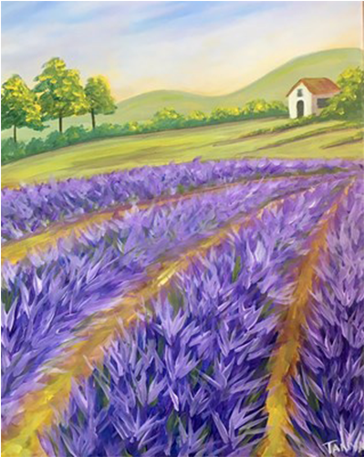 A Painting Of A Field Of Purple Flowers