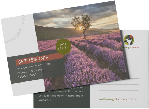 A Postcard With A Picture Of A Field Of Lavender