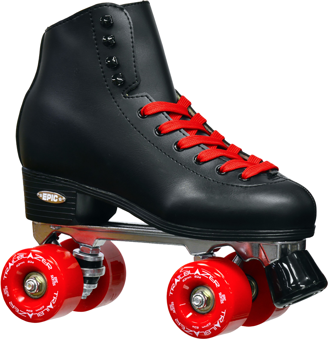 A Black Roller Skate With Red Laces