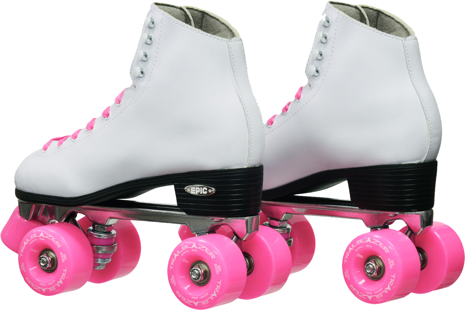 A Pair Of White Roller Skates With Pink Wheels