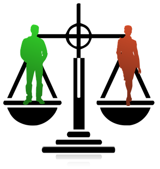 A Man And Woman Silhouettes On Scales