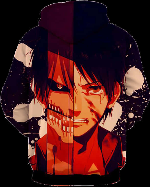 A Person Wearing A Hoodie With A Face And Blood On It