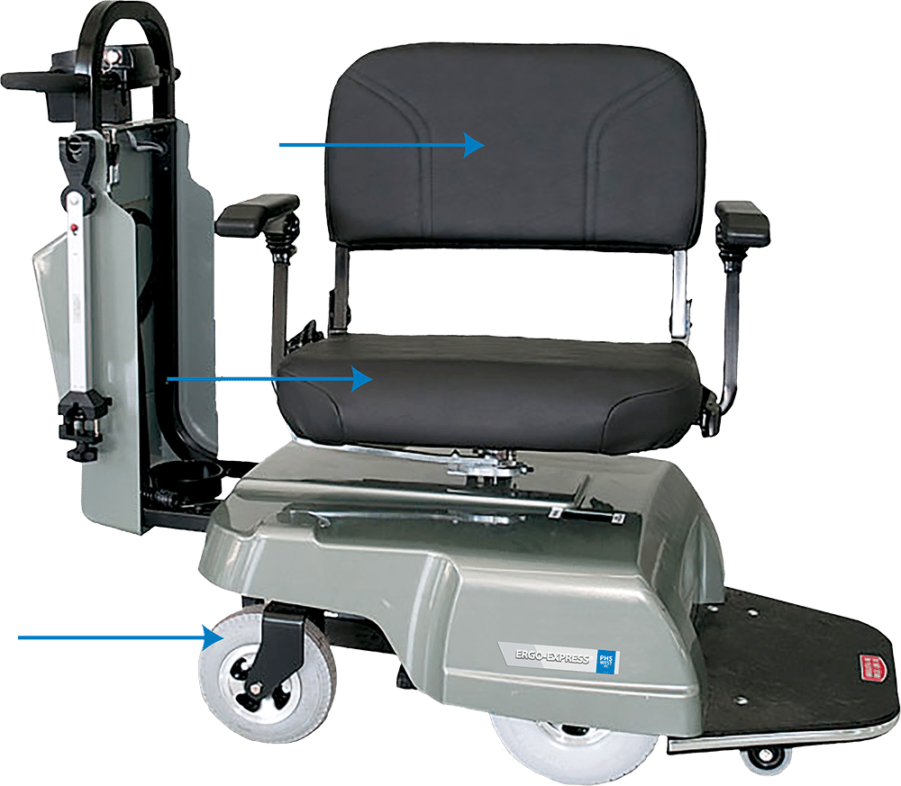 A Wheelchair With Wheels And Blue Arrows