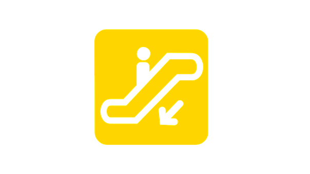 A Yellow Sign With A Person On The Escalator