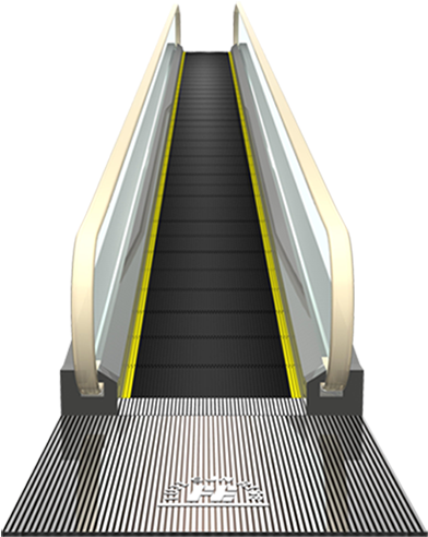 A Moving Escalator With A Yellow Stripe