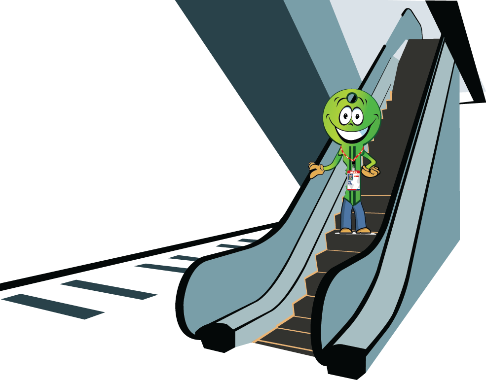 A Cartoon Character On An Escalator